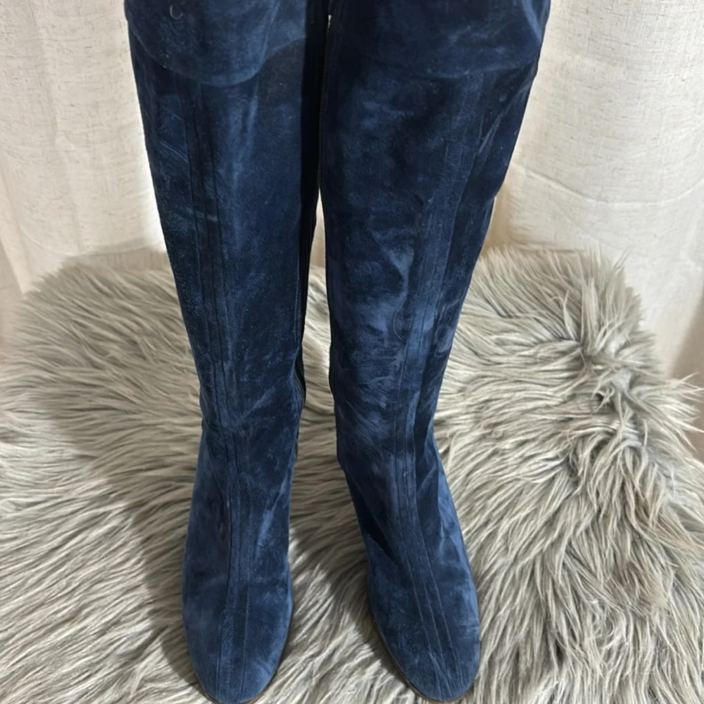 Vintage 70s Blue Suede Knee-High Women’s Boots